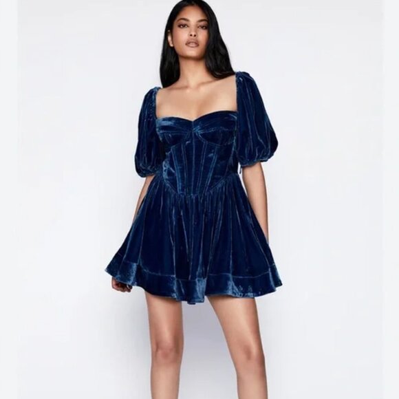 Bardot | Dresses | Bardot Blue Velvet Mini Dress | Poshmark